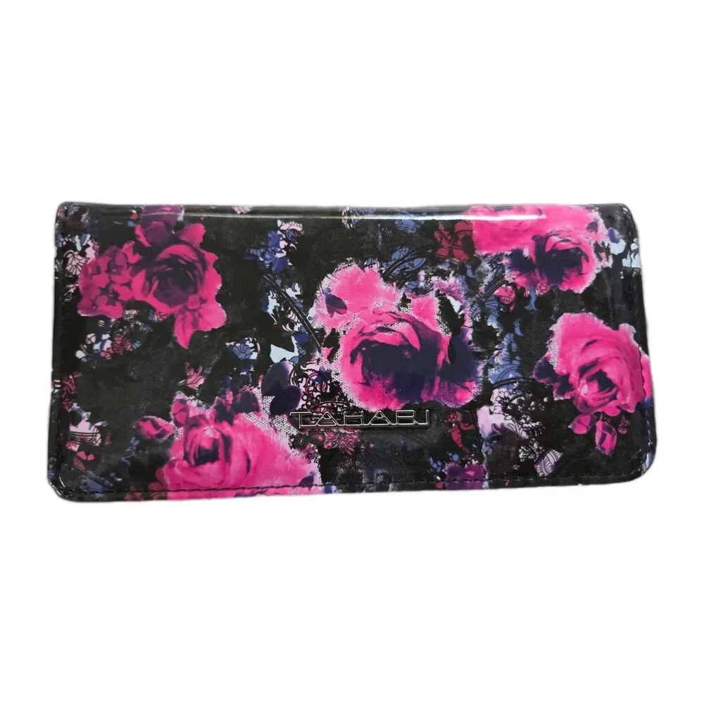 Tahari Glossy Floral Print Vegan Leather Snap Bifold Wallet NEW RARE HTF Pattern